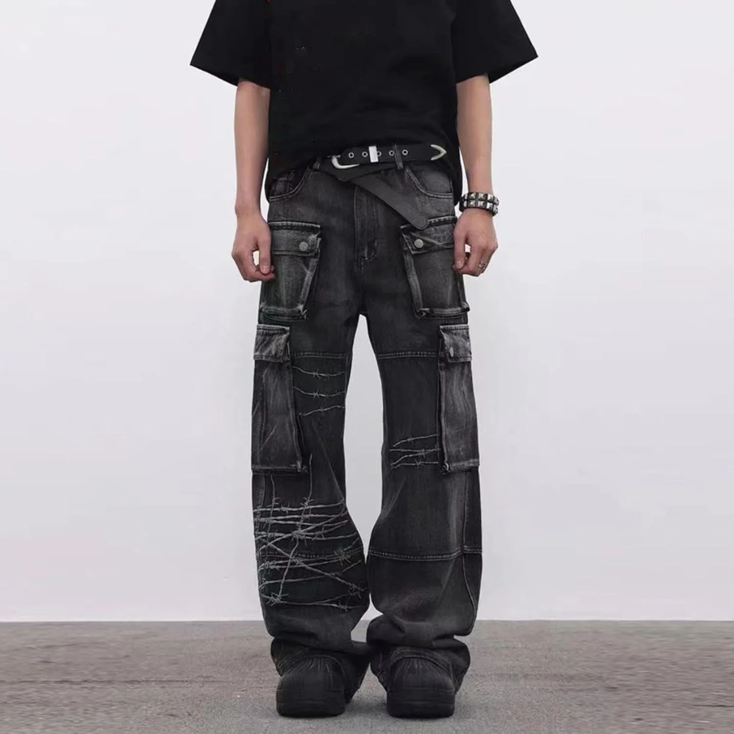 Джинсы свободные Baggy Cargo, Black — фото 3