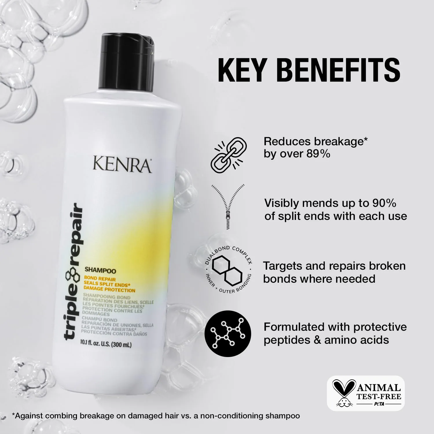 Шампунь Kenra Triple Repair для восстановления слабых и поврежденных волос, борется с секущимися кончиками, без сульфатов 775 мл (трио) — фото 2