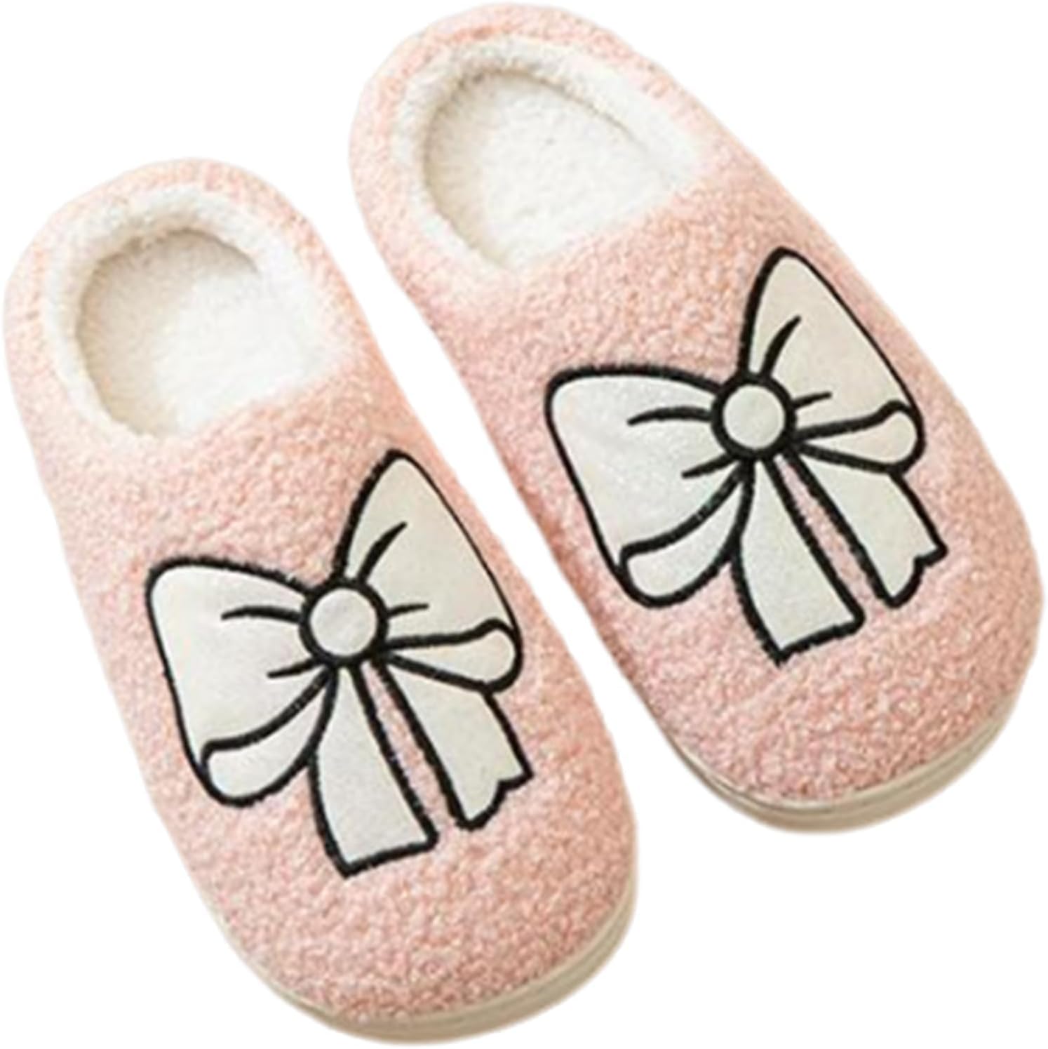 

Милые тапочки с бантиком для женщин и мужчин, мягкие и теплые, пушистые, для спальни, для дома и улицы, с нескользящей подошвой Elirar, розовый