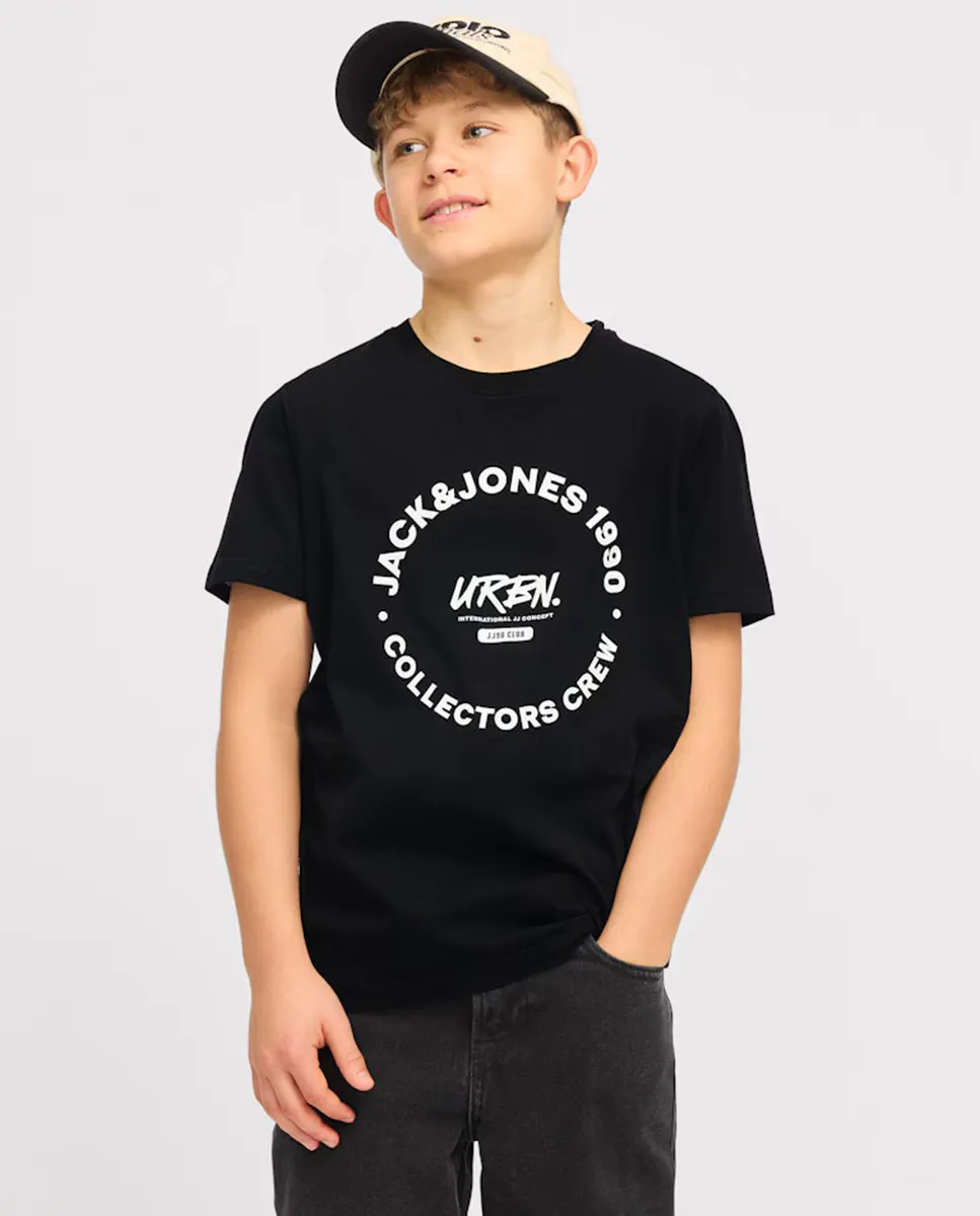 

Детская футболка с коротким рукавом и принтом спереди Jack & Jones, черный