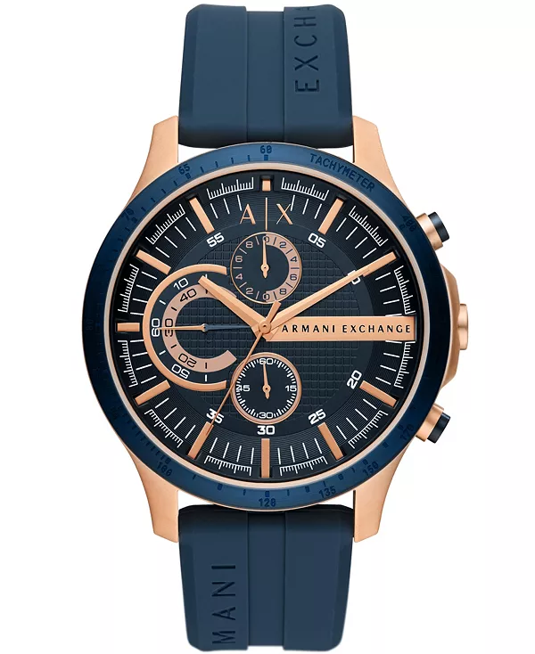 

Мужской хронограф из нержавеющей стали с покрытием оттенка розового золота и темно-синим силиконовым ремешком, 46 мм A|X Armani Exchange, navy
