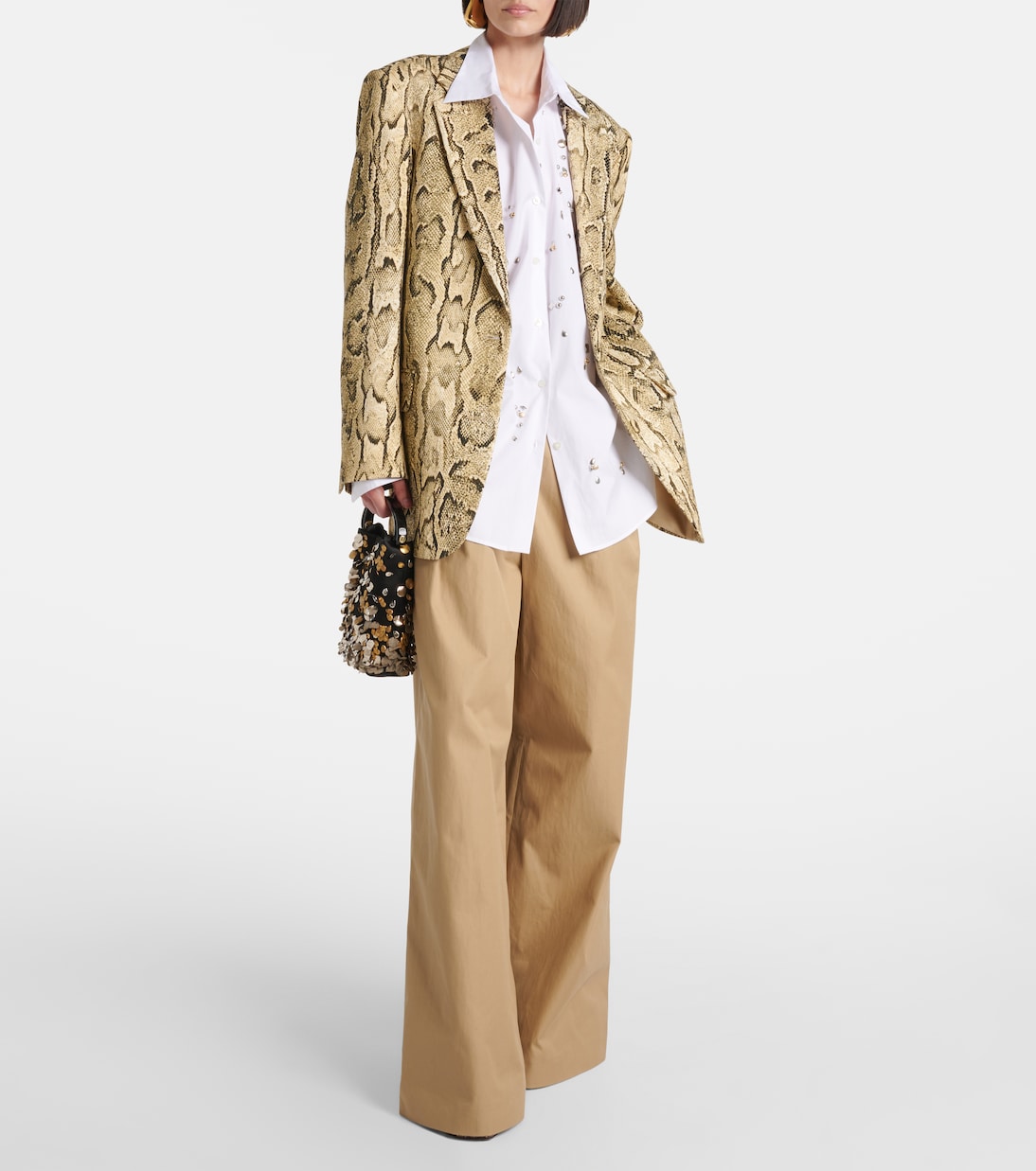 Широкие брюки из хлопкового твила с низкой талией Dries Van Noten, бежевый — фото 2