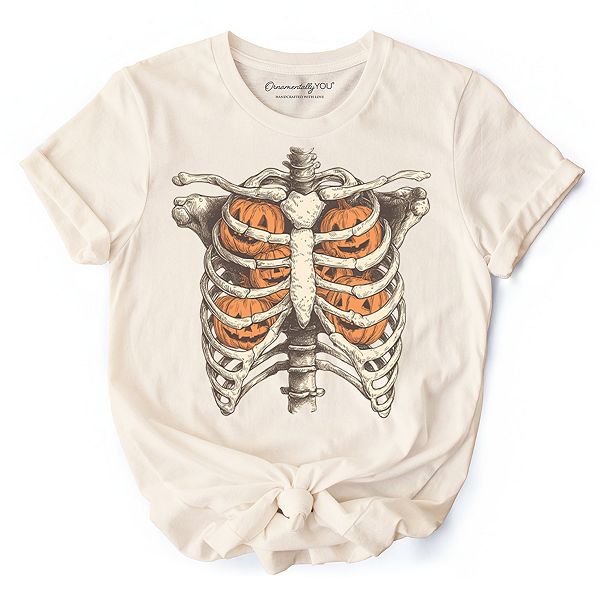 

Футболка Ribcage pumpkins с ретро-скелетом для хэллоуина Ornamentallyyou, Natural