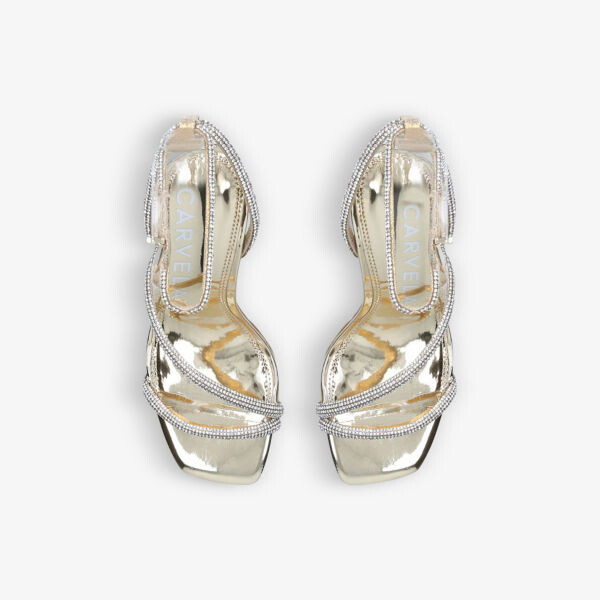 Босоножки Paparazzi на каблуке из искусственной кожи цвета металлик, украшенные кристаллами Carvela, желтый — фото 2