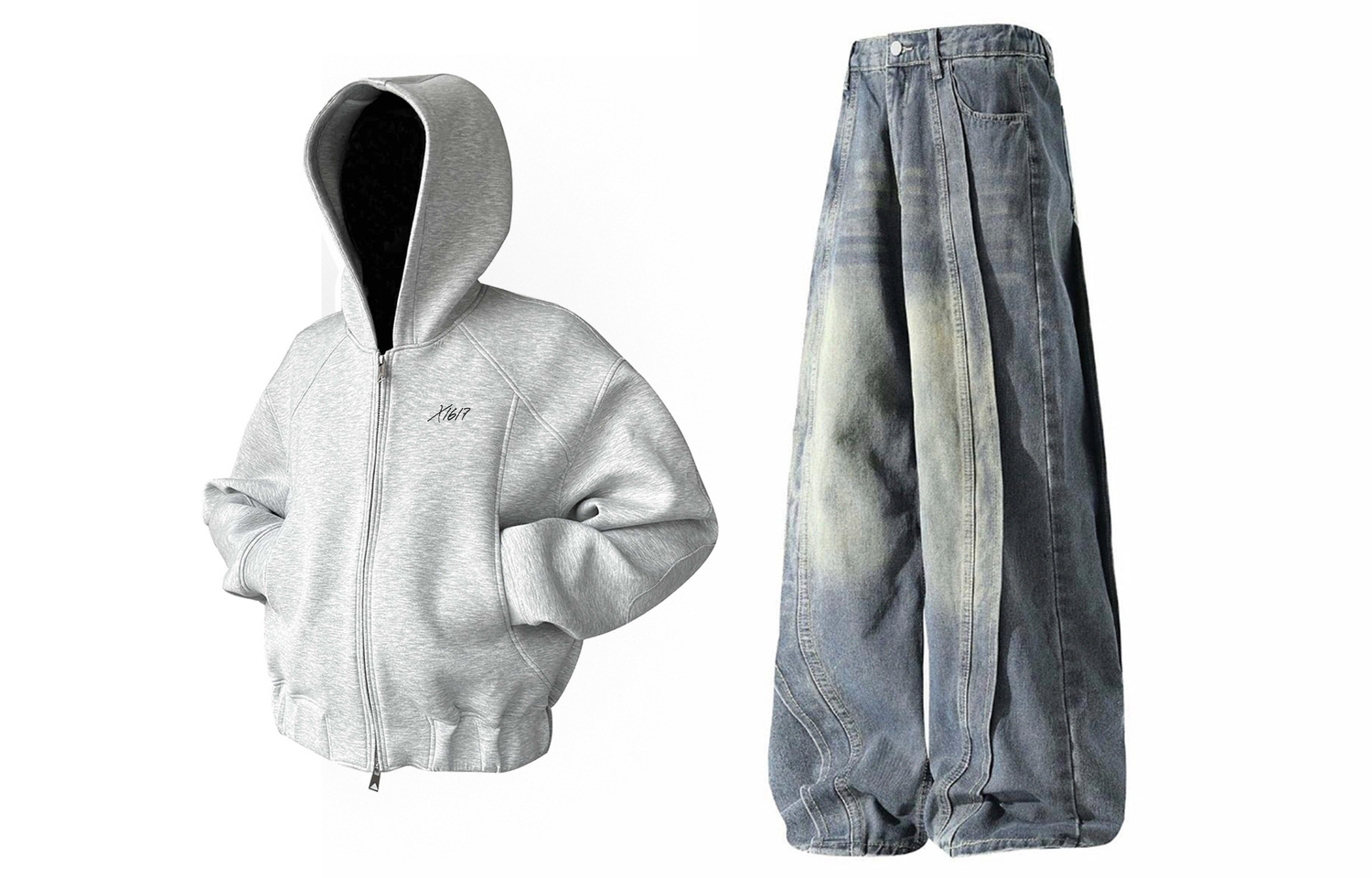 

Повседневный худи Unisex Casual Sportswear X1617, серый top+синий pants