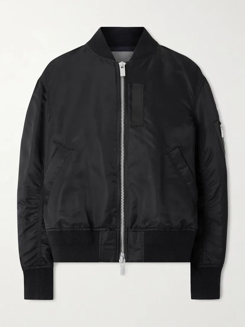 Плиссированный дутый бомбер из ракушки SACAI, черный