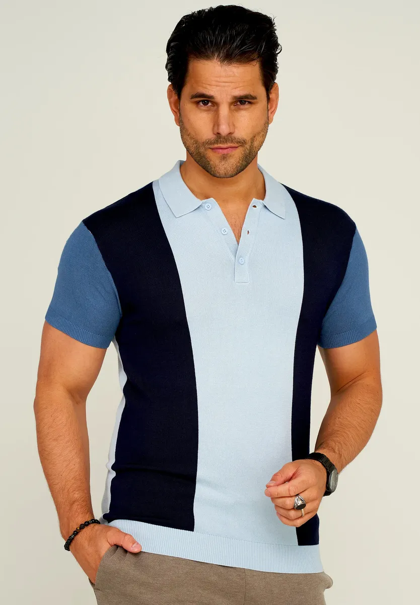 

Рубашка-поло behype "KNIT POLO", с дизайном колор-блок, синий