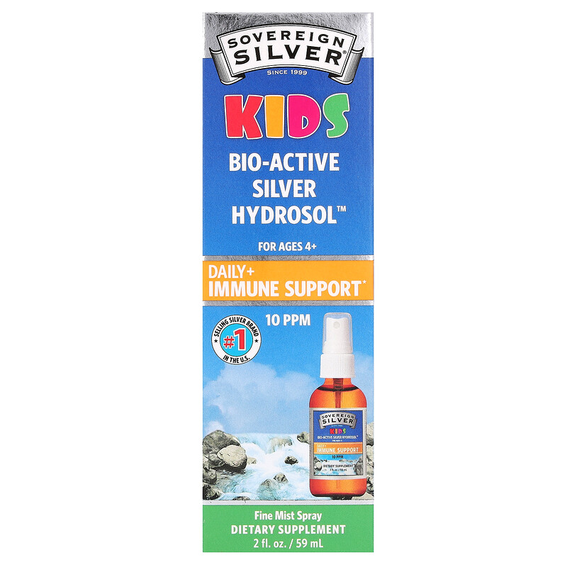 

Sovereign Silver, Bio-Active Silver Hydrosol, спрей для поддержки иммунитета, для детей от 4 лет, 10 част./млн, 59 мл (2 жидк. унции)