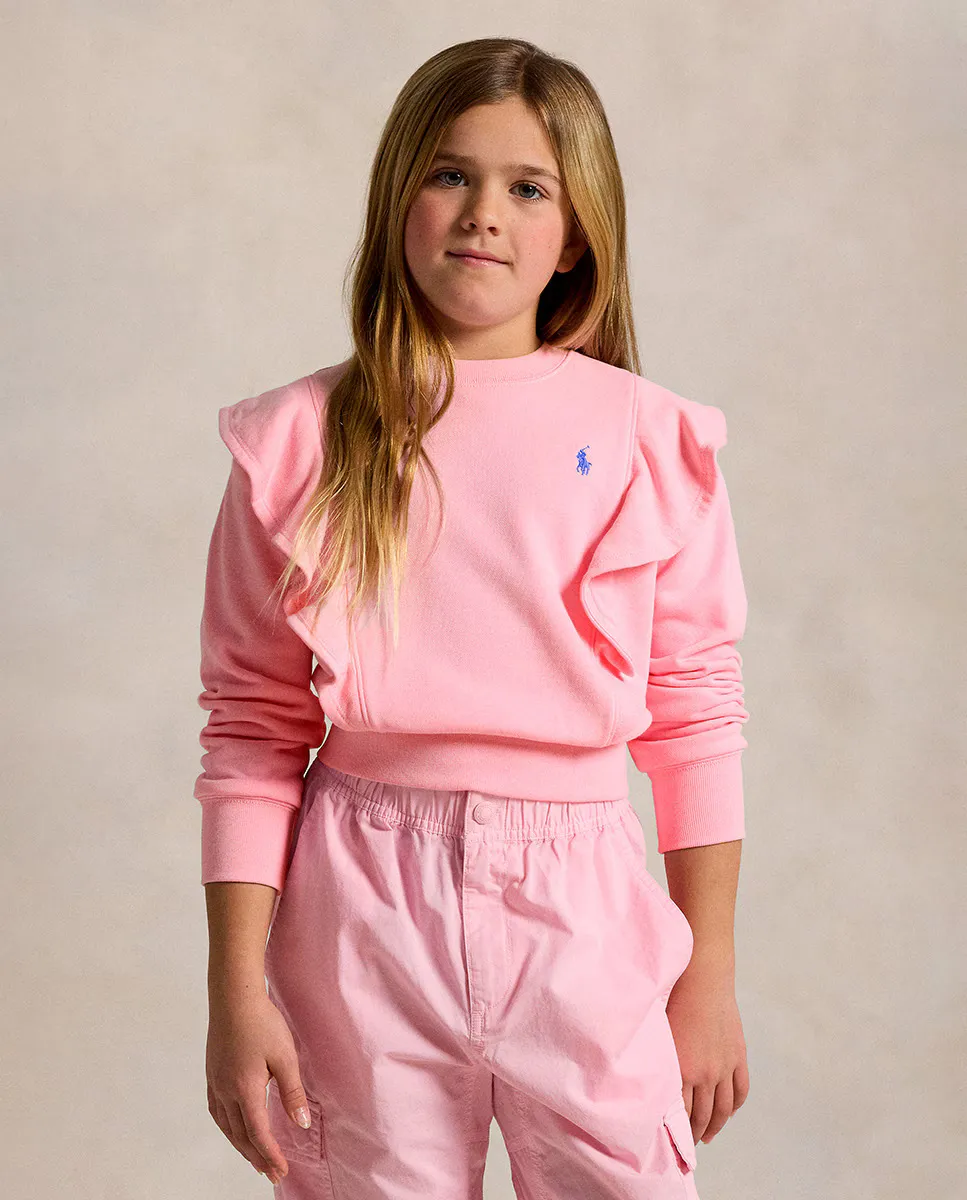 

Свитшот для девочки с оборками и вышитой лошадью Polo Ralph Lauren, розовый