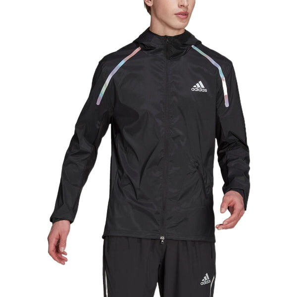 Куртка Men's adidas Solid Color Logo Printing Sports Hooded Long Sleeves Jacket Black, черный — фото 2