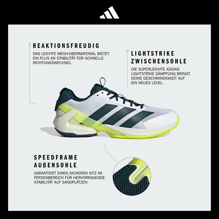ADIDAS Мужские теннисные кроссовки для грунтовых кортов Adizero Ubersonic 5, белые/зелёные — фото 3