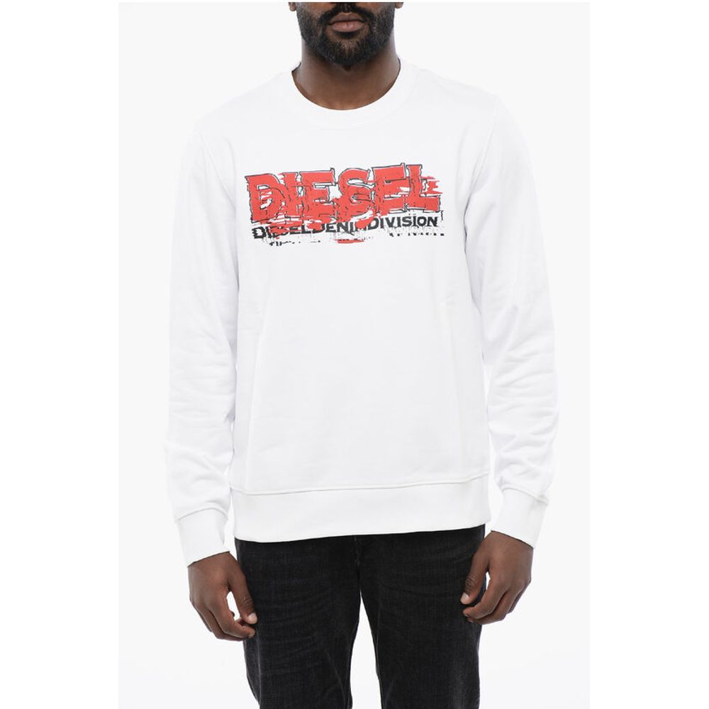 

Однотонная толстовка S-GINN-K40 с круглым вырезом и напечатанным логотипом Diesel, White