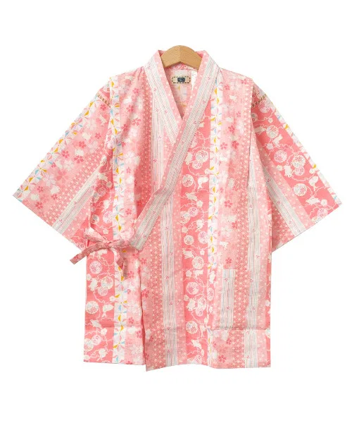 Детский комплект кимоно (юката) с поясом, бренд Jinbei, розовый
