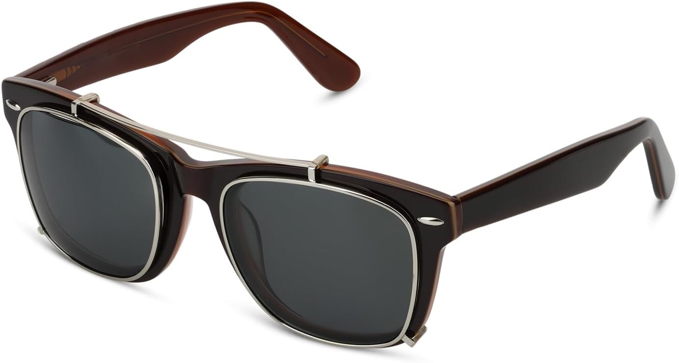 

Поляризованные солнцезащитные очки-клипсы для мужчин и женщин – UV400, квадратная форма в винтажном стиле с ацетатной оправой и золотистой металлической окантовкой RUINLOUM, Brown+silver