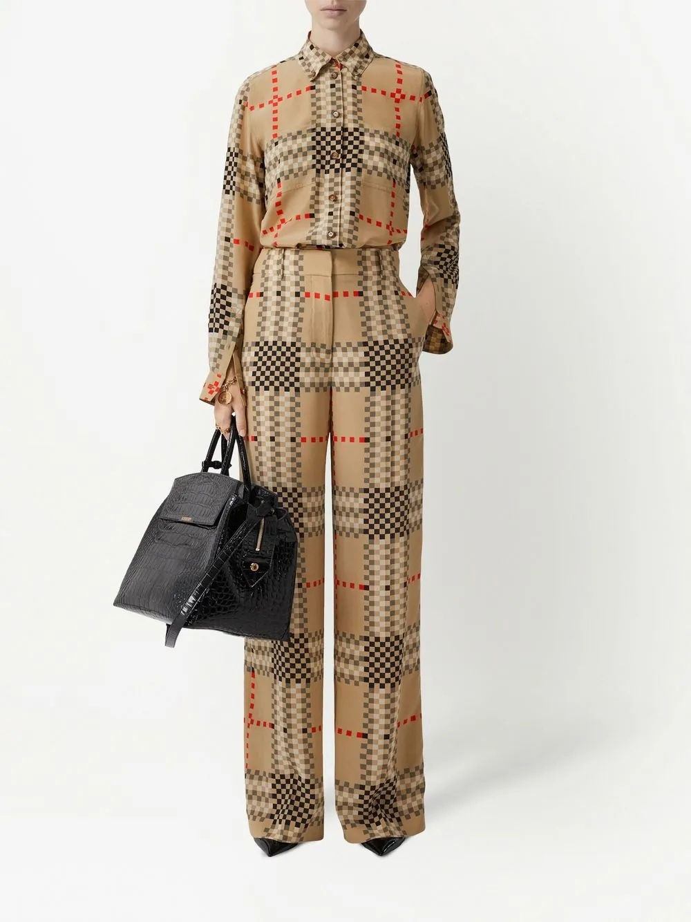 Брюки широкого кроя Burberry Pixel Check, шелк, нейтральный — фото 2