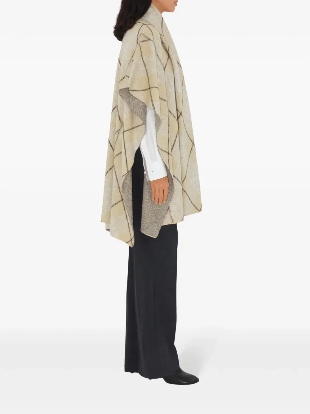 Кейп Burberry в клетку, смесовая шерсть, бежевый/коричневый/белый — фото 3