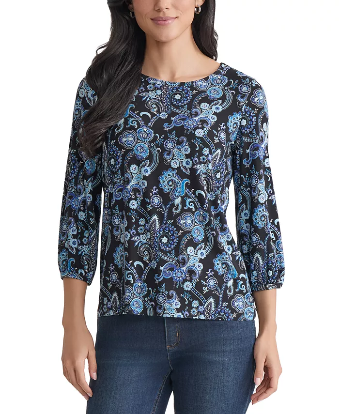 

Миниатюрный топ с принтом пейсли и рукавами 3/4 Jones New York, черный