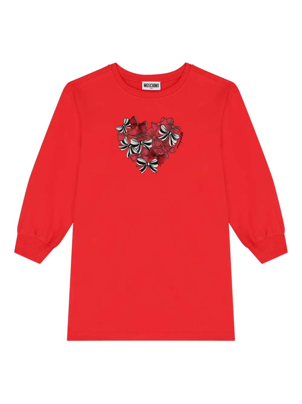 

Платье из хлопка с принтом в виде сердечек Moschino Kids, красный