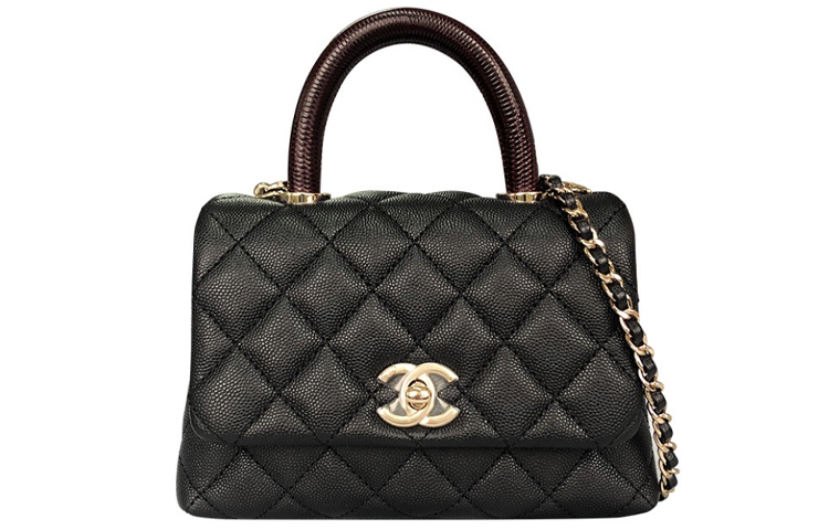 

CHANEL Мини-сумка Coco Handle из зерненой кожи, клатч, цепочка, через плечо, кроссбоди, женская, черная