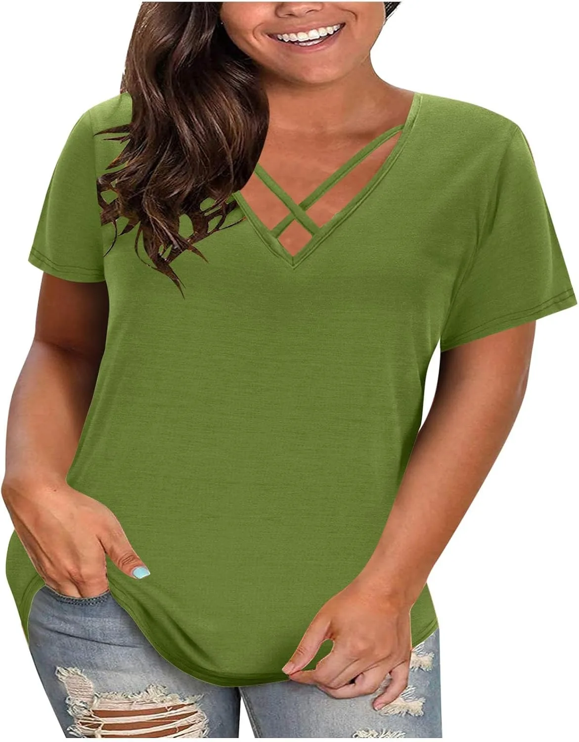 

Женская блуза Plus Size с V-образным вырезом и коротким рукавом bawilom