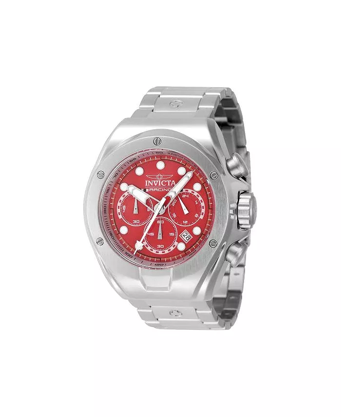 

Мужские часы Invicta Racing 47744, кварцевый хронограф, серебристый с красным, серебряный