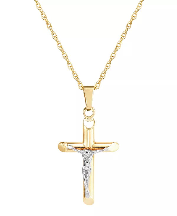 

Ожерелье с подвеской в виде креста-распятия длиной 18 дюймов из двухцветного золота 14 карат Macy'S, gold