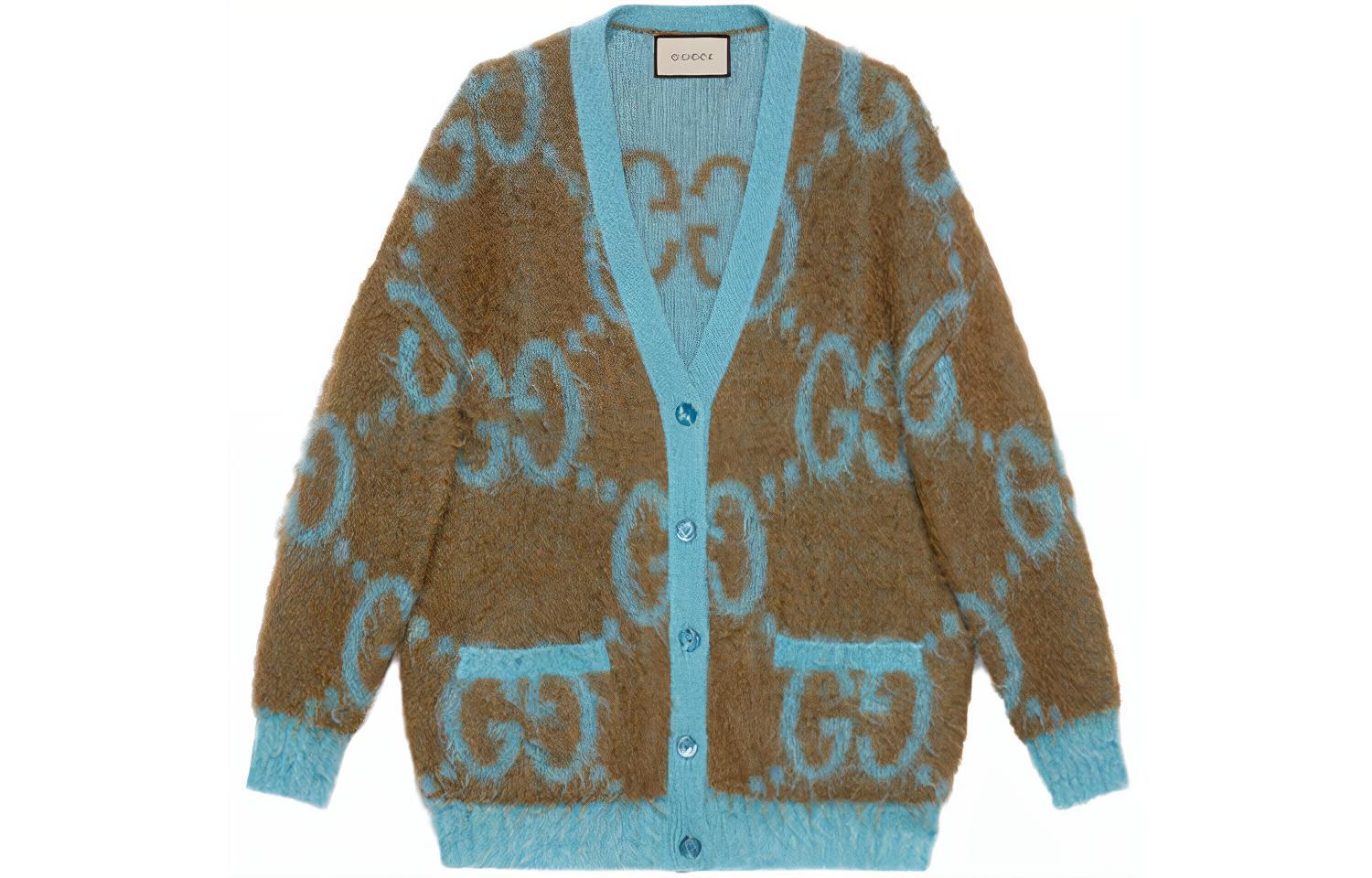 Свитер Gucci Женский, многоцветный узор, синий и коричневый — фото 4