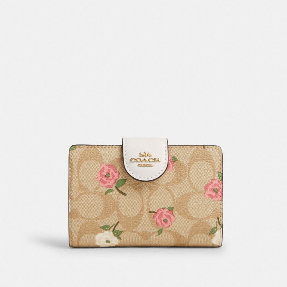 

Большой кошелек COACH Medium Corner Zip, цвет Gold/Light Khaki Chalk Multi