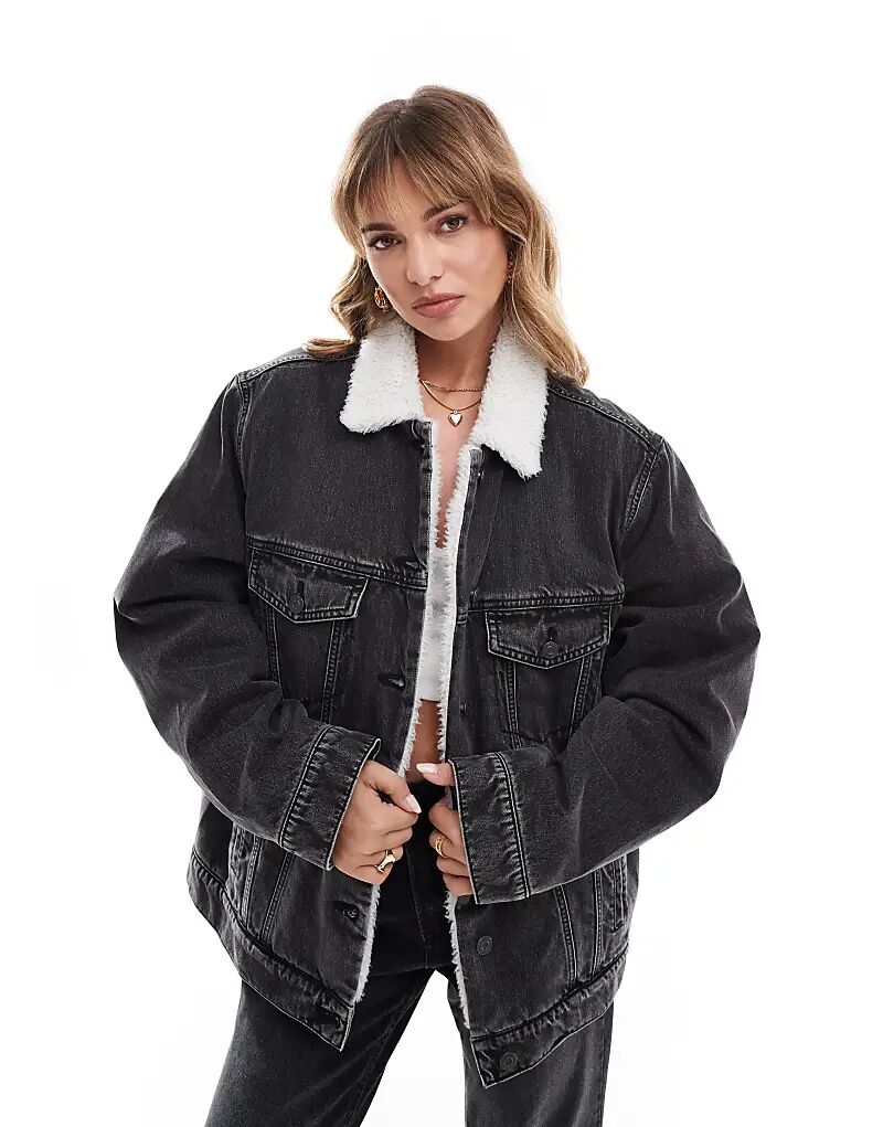 

Джинсовая куртка борг в выстиранном черном цвете ASOS DESIGN