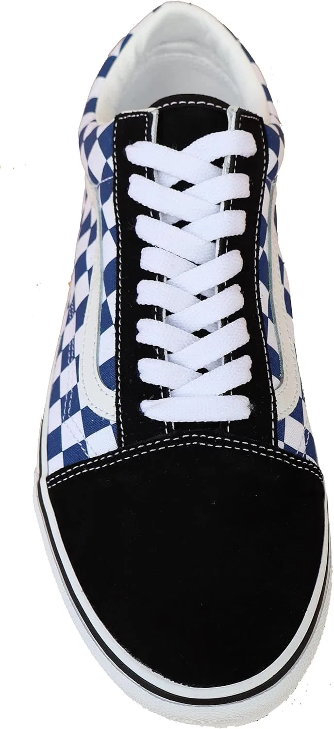 Мужские кроссовки Vans Old Skool, черные, синие, белые, в клетку, из кожи и текстиля — фото 4