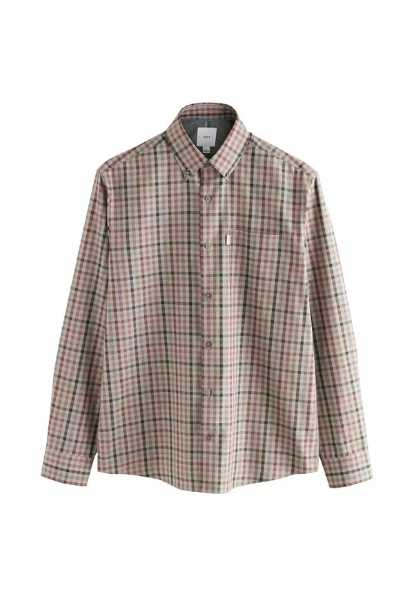 Рубашка-Оксфорд с пуговицами, легко гладится утюгом. Next, Neutral Gingham — фото 4