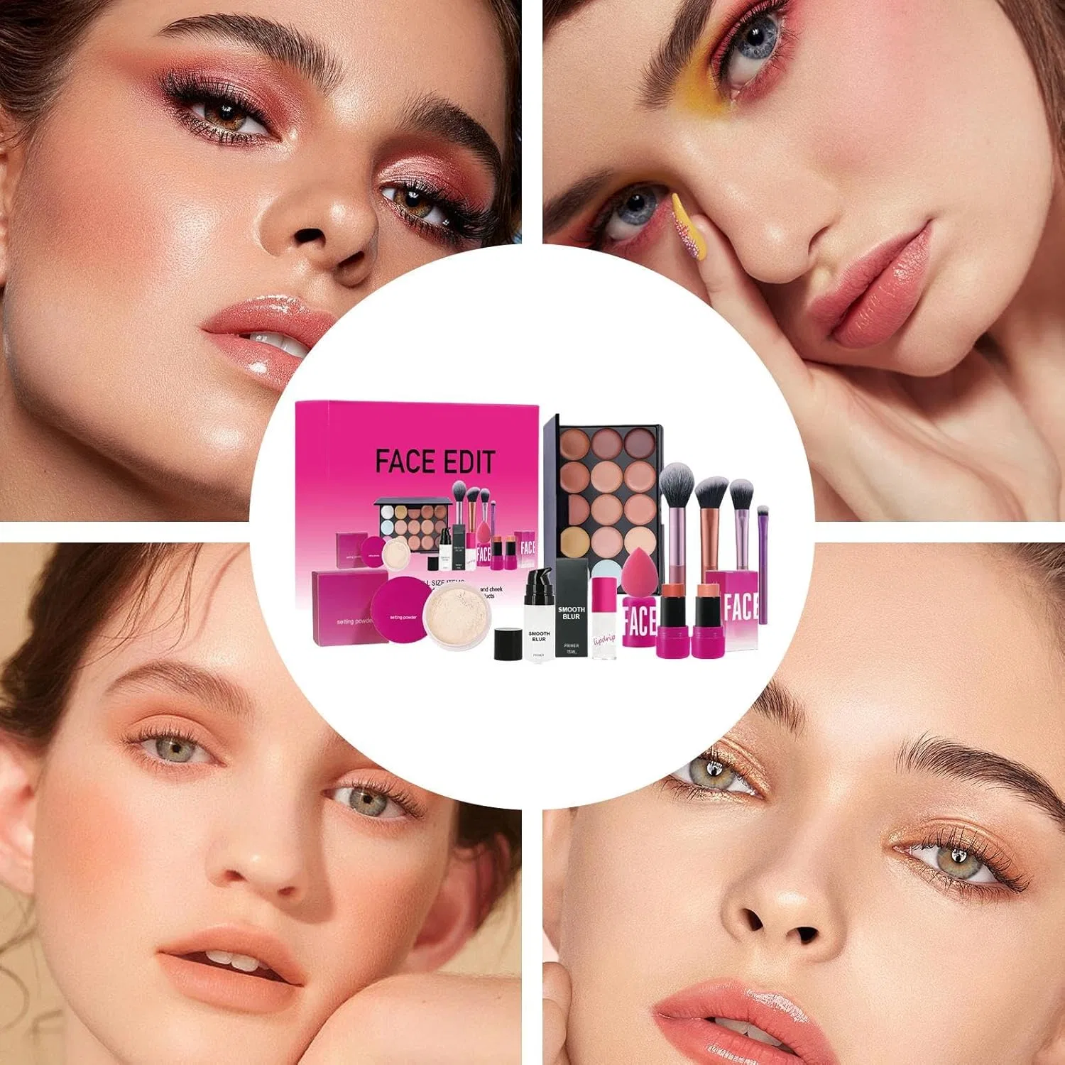 Набор косметики Face Makeup Set с палеткой теней, праймером, румянами и пудрой — фото 4