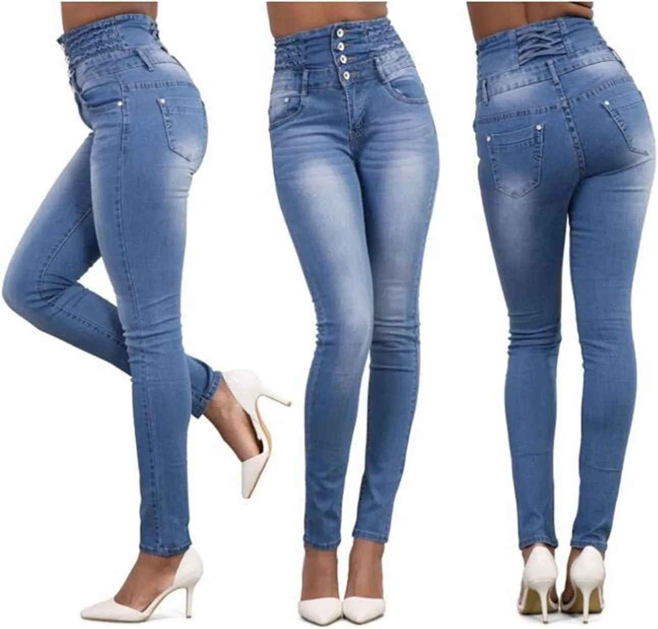 Andongnywell Женские джинсы Casual High Rise Slim fit с модными пуговицами — фото 4
