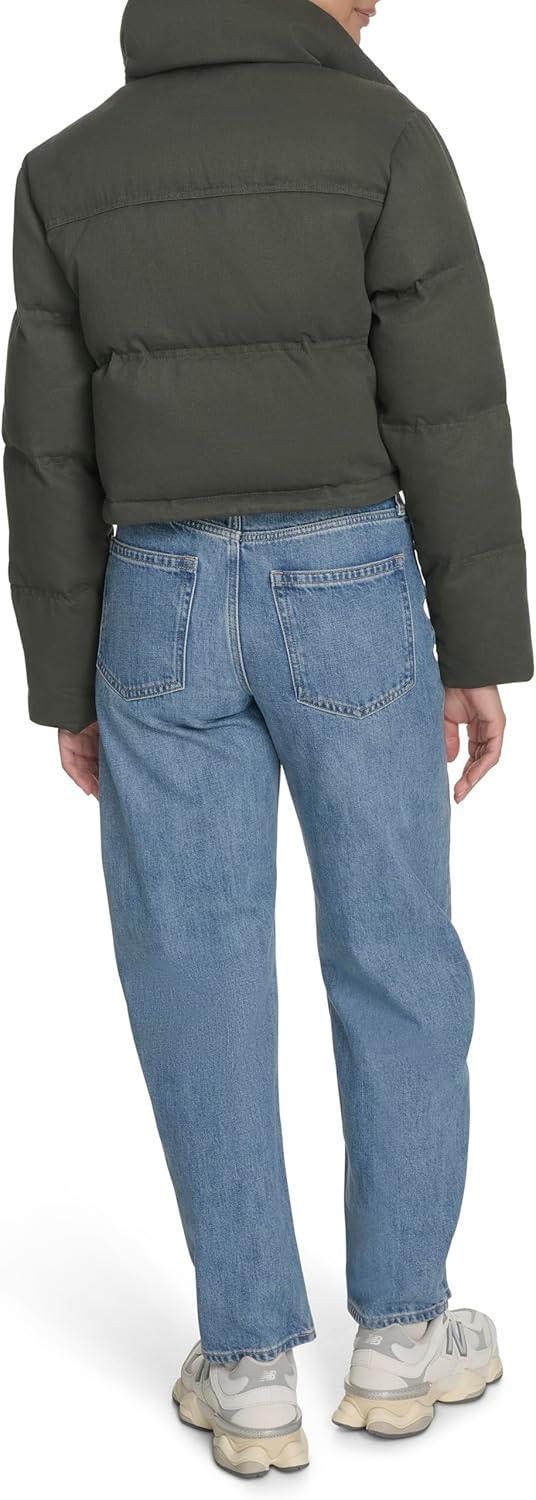Женский пуховик Levi's укороченный из хлопка, оливковый — фото 3