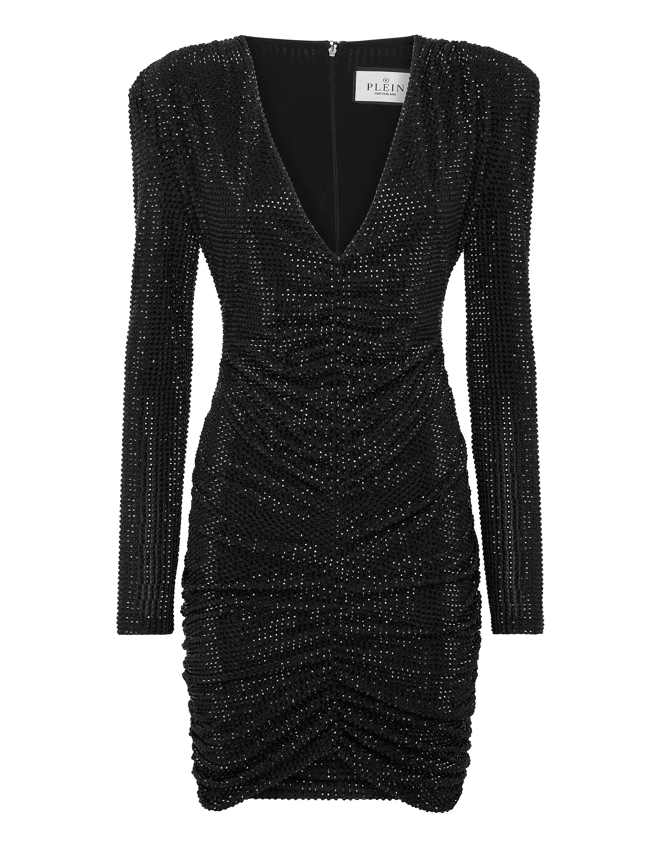 

Мини-платье с подкладкой на плечах LS Fluo Strass PHILIPP PLEIN, черный