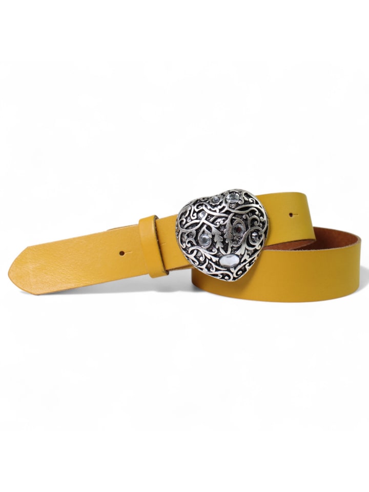 

Женский кожаный ремень со стразами цвета карри FRONHOFER