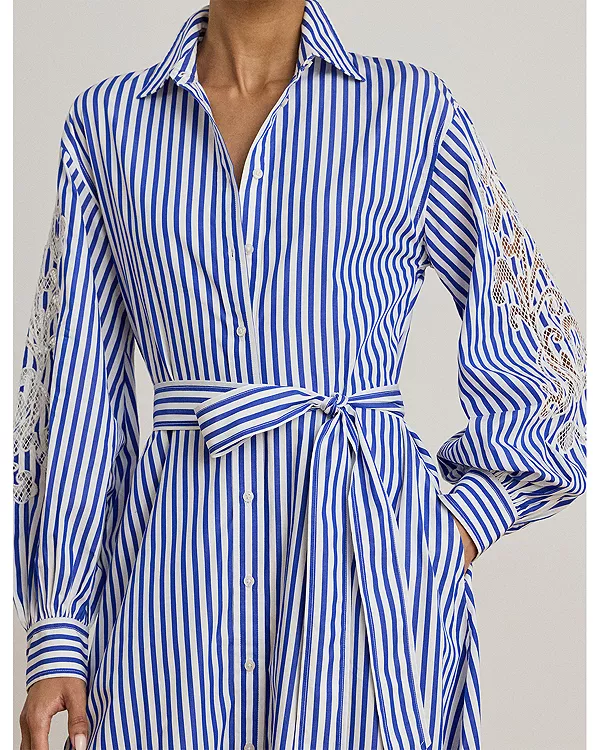 Платье-Рубашка из полосатой ткани с перфорацией Ralph Lauren, синий — фото 4