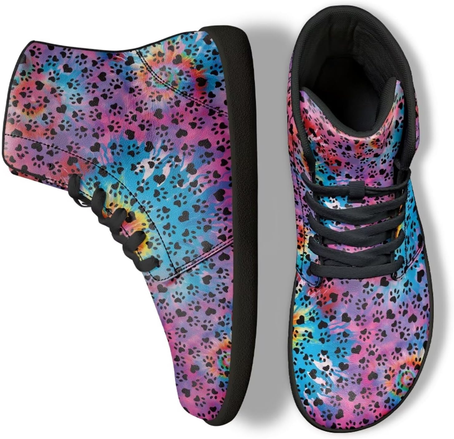 

Высокие кеды Binienty для мужчин и женщин, Tie-dye Dog Paw Print