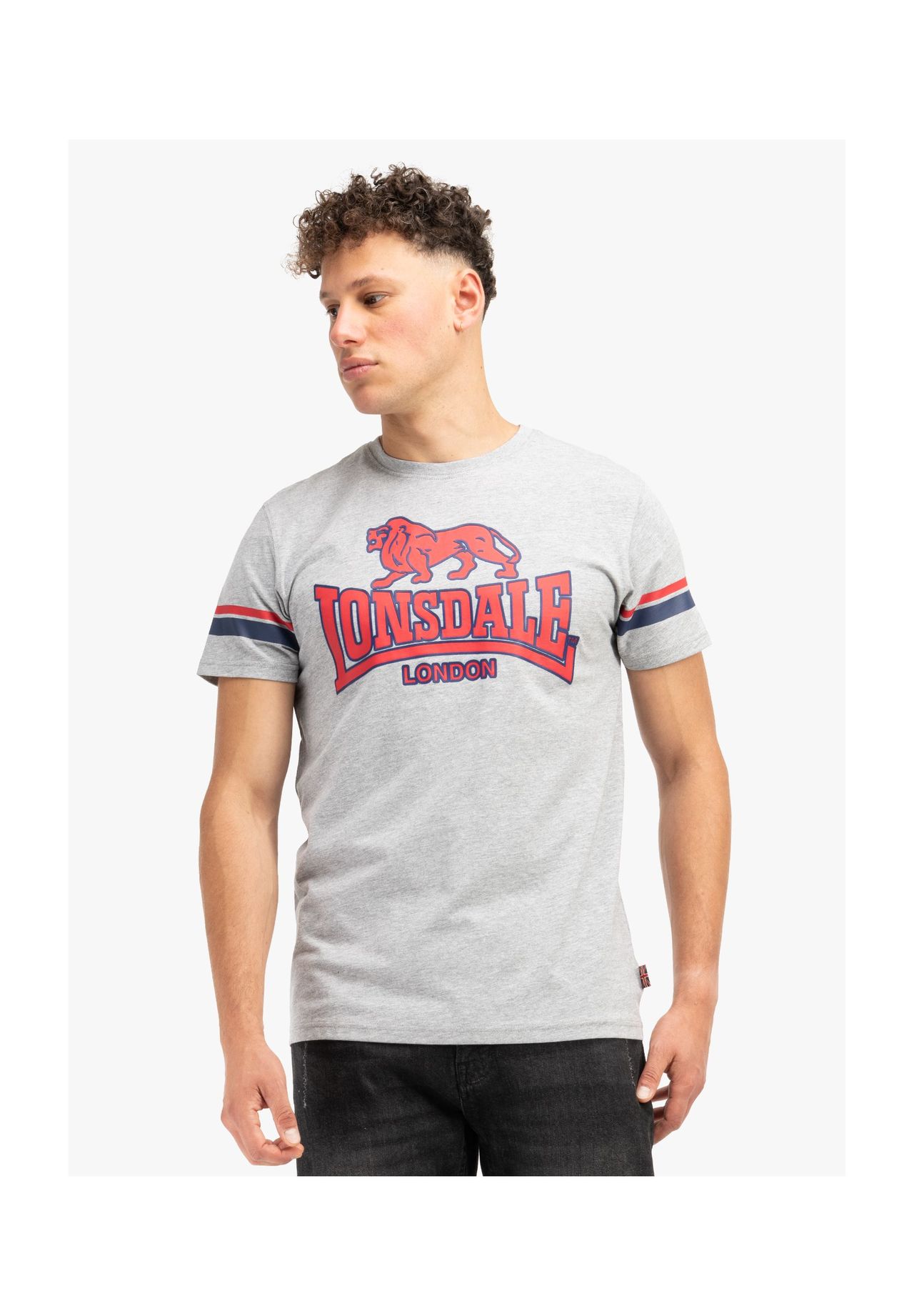 

Мужская футболка обычного кроя METHLEY LONSDALE, цвет Marl Grey/navy/red