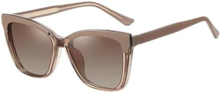 

HaoLMi - Солнцезащитные очки с клипсой, поляризованные, с защитой от УФ-излучения UV400, в оправе для женщин, из ацетата с леопардовым принтом, очки для вождения, Khaki Brown Frame