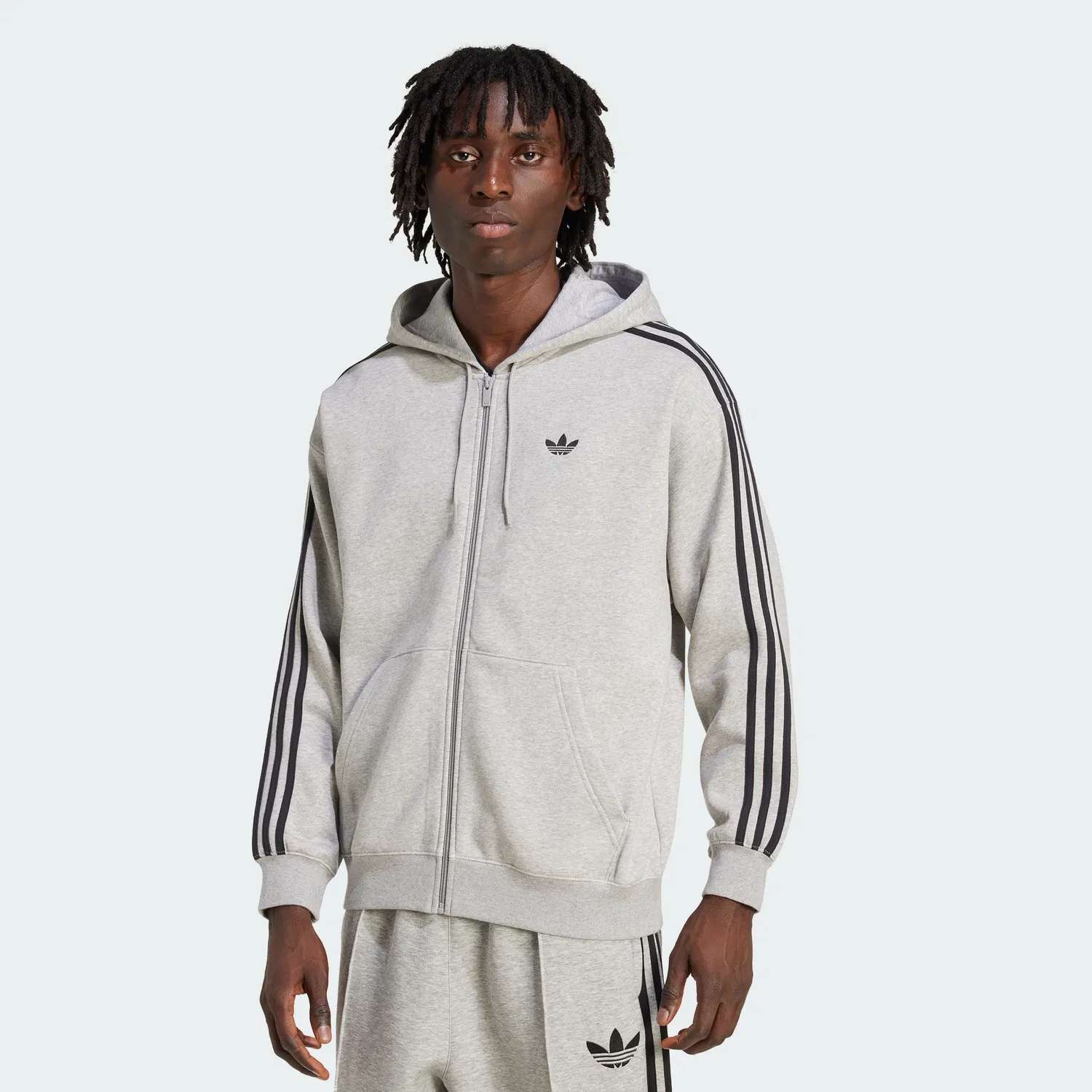 Мужская толстовка на молнии оверсайз Adicolor серого цвета от Adidas
