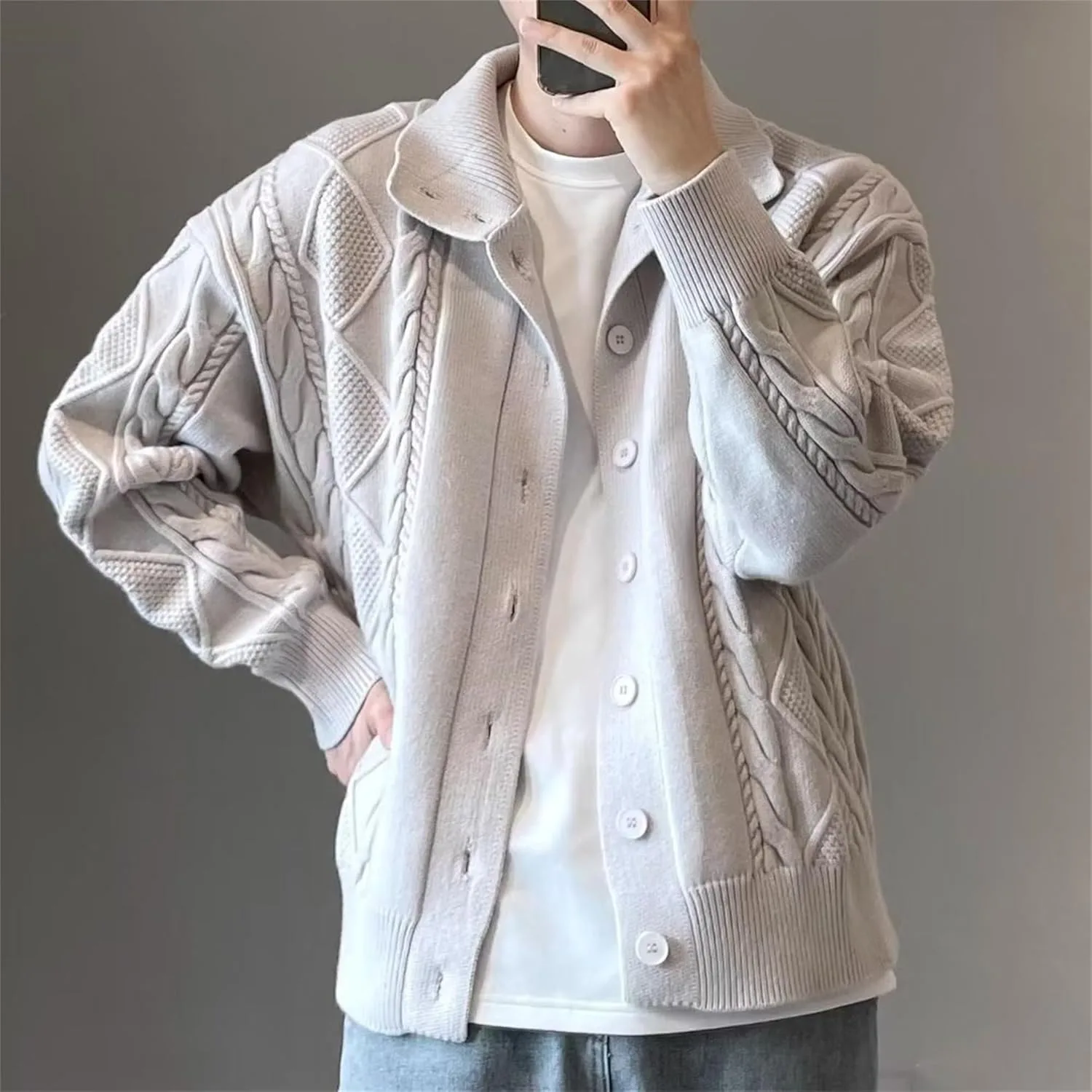 Мужской кардиган с воротником стойкой, Slim Fit, вязаный — фото 2