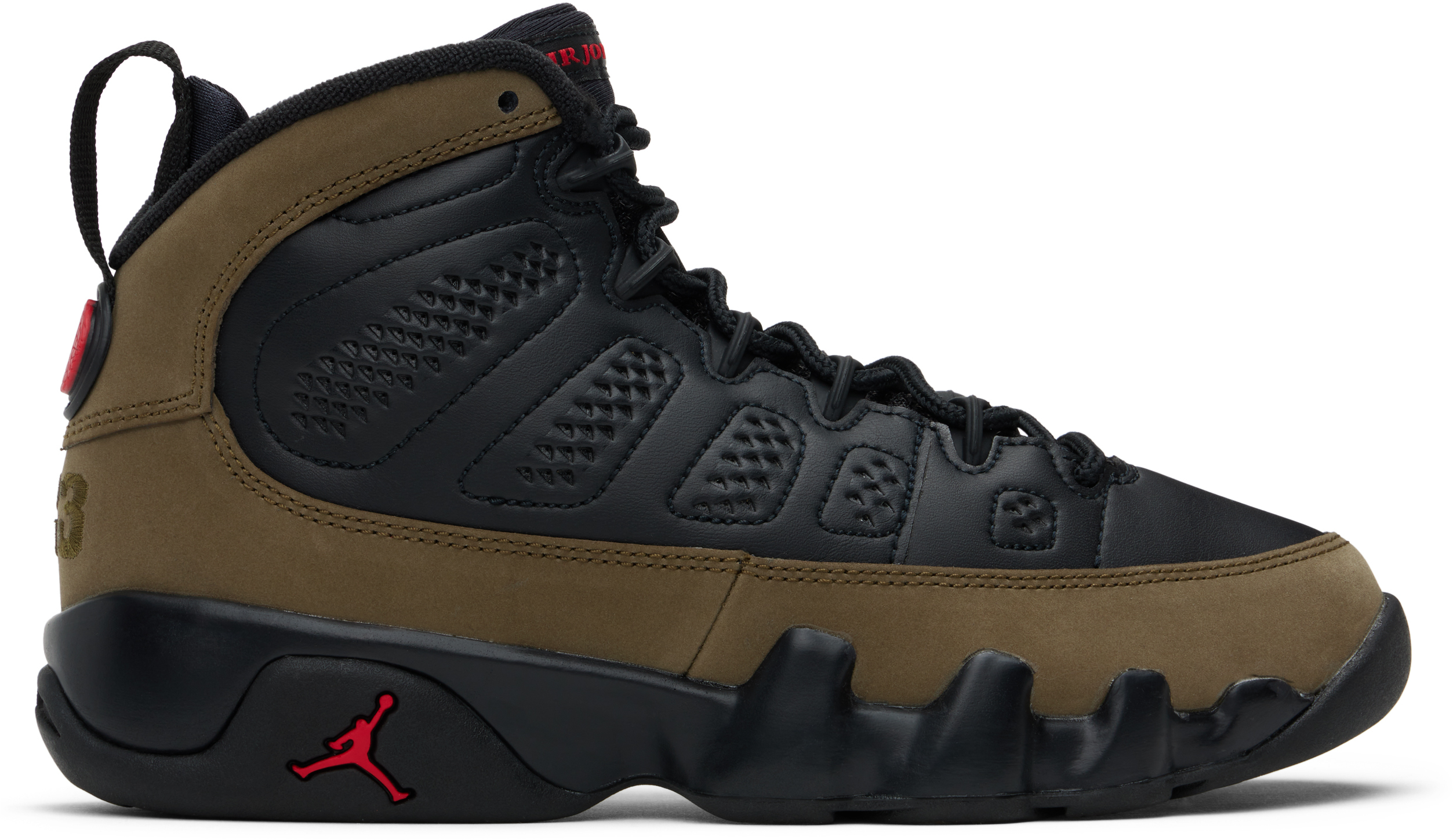 

Большие детские черные и хаки кроссовки Air Jordan 9 Retro Nike Jordan