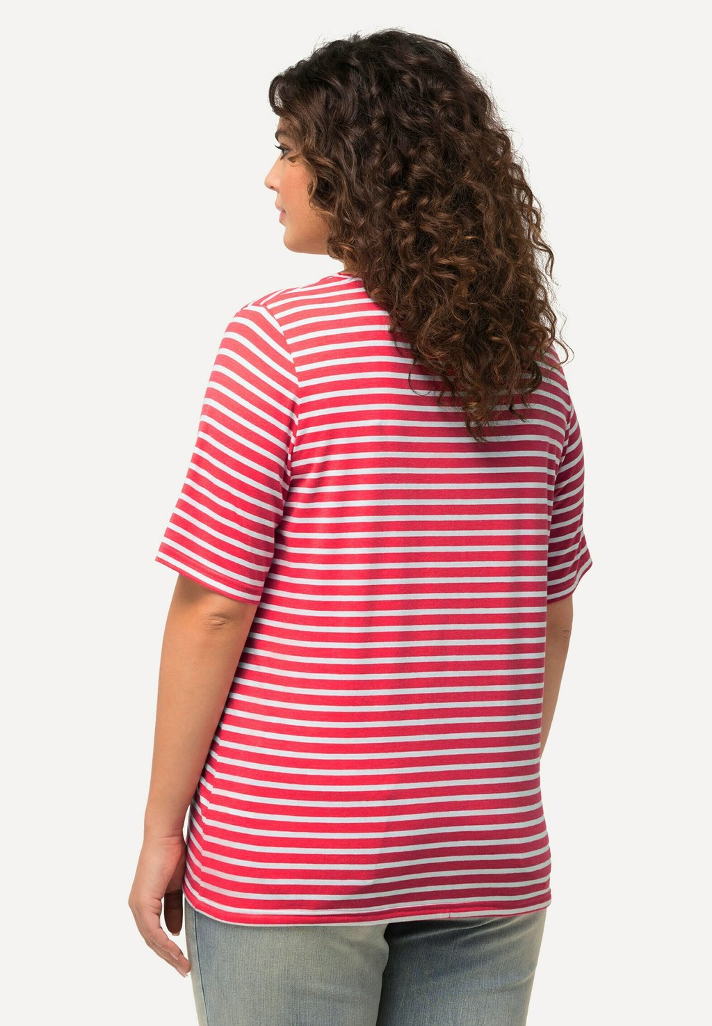 

Футболка с принтом STRIPED DRAWSTRING HEM SHORT SLEEVE TEE Ulla Popken, розовый