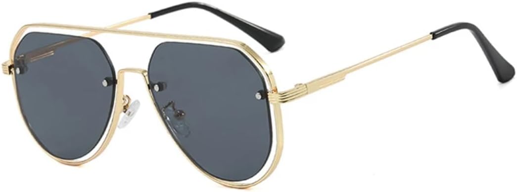 

Солнцезащитные очки для мужчин и женщин - защита UV400 - двойные перемычки, полая металлическая оправа, для занятий спортом на открытом воздухе и вождения DSVIGF, Golden Grey