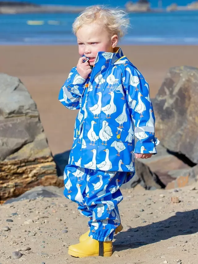 Детский дождевик с принтом Puddle Buster, кобальтово-разноцветный Frugi — фото 2