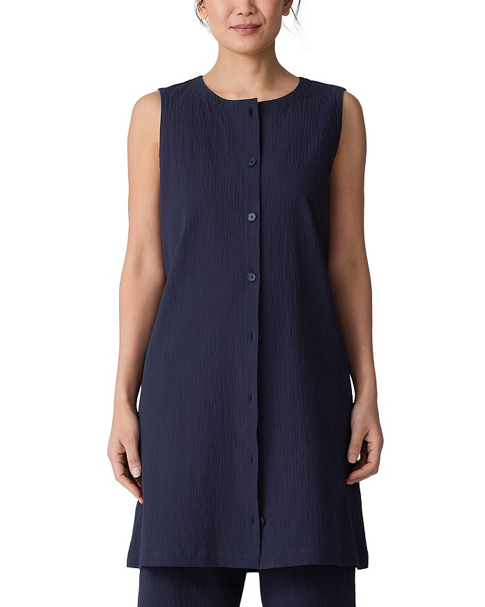 

Хлопковый жилет с драпировкой на спине и завязками Eileen Fisher Petites, синий