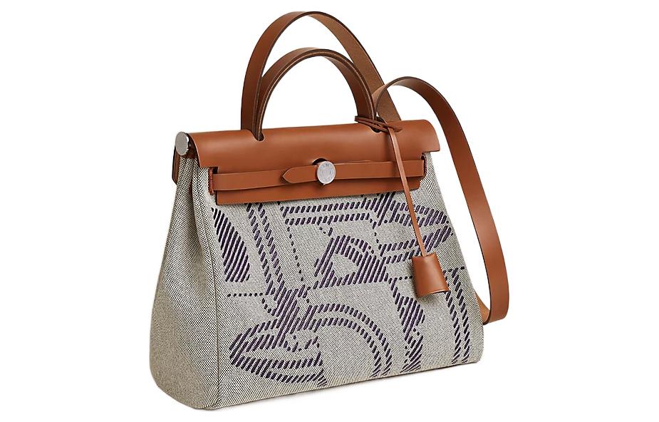 HERMES Сумка Herbag Zip Hunter Leather And H Canvas через плечо, кроссбоди, ручная 31 Unisex Brown/Gray — фото 2