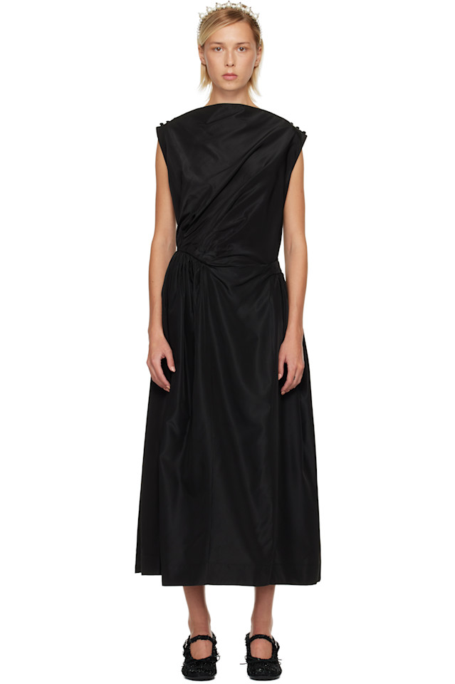 

Платье-Макси с драпировкой и отделкой в области бедер Simone Rocha, черный