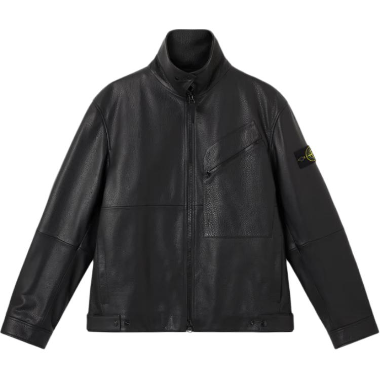 

STONE ISLAND Кожаная куртка с молнией и панелями, Black